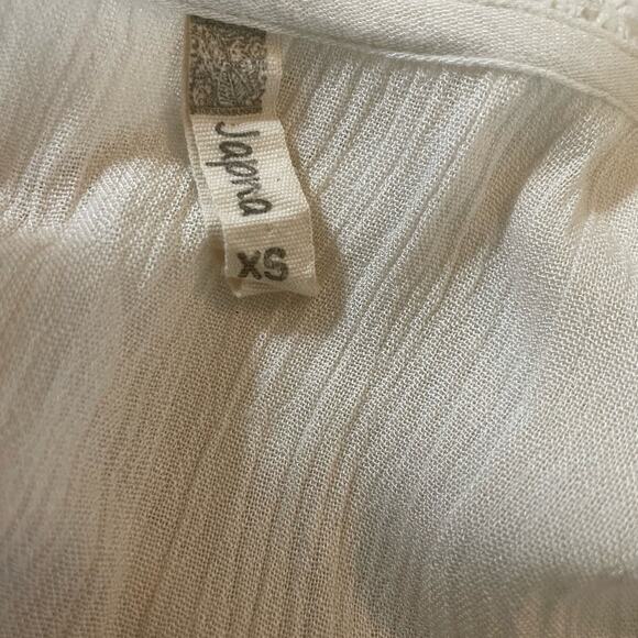 Japna Women Crop Top XS Ivory Embroidered Gauzy Crochet Inlet Boho Peasant Flowy - Picture 2 of 10